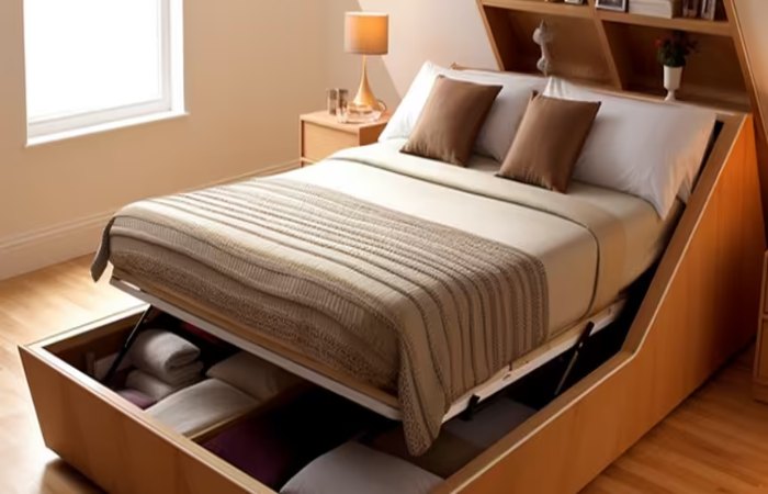 Wooden Box Bed Design with Hidden Shoe Storage